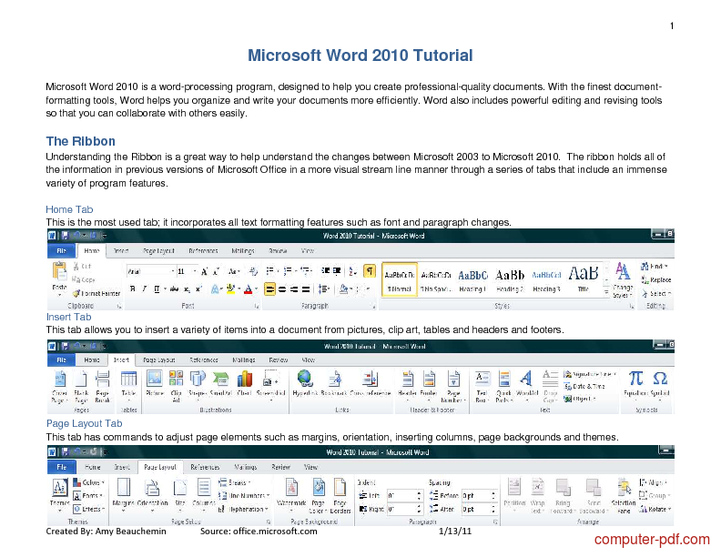 Microsoft 2007 tutorial in pdf